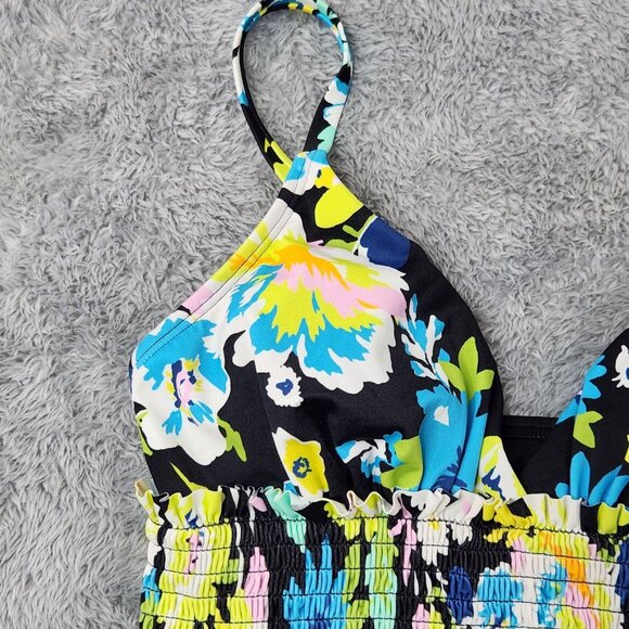 Beach Betty Bikini Top Womens Small Multicolored Floral Smocked Padded Cups - Picture 9 of 12